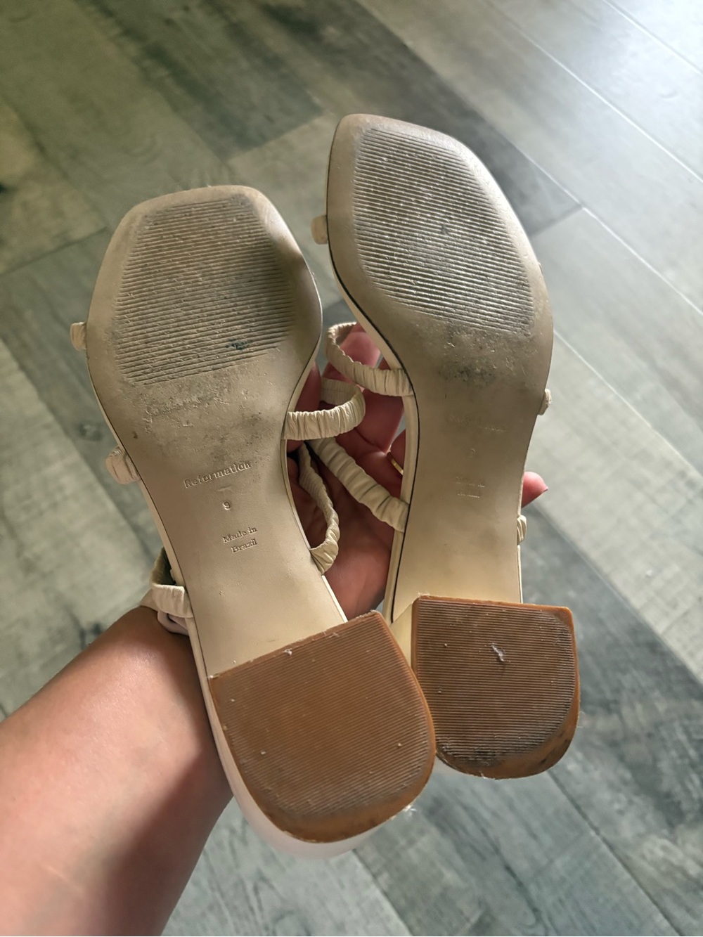 Reformation Cream Ruched Strap Block Heel Sandals - Picture 4 of 5